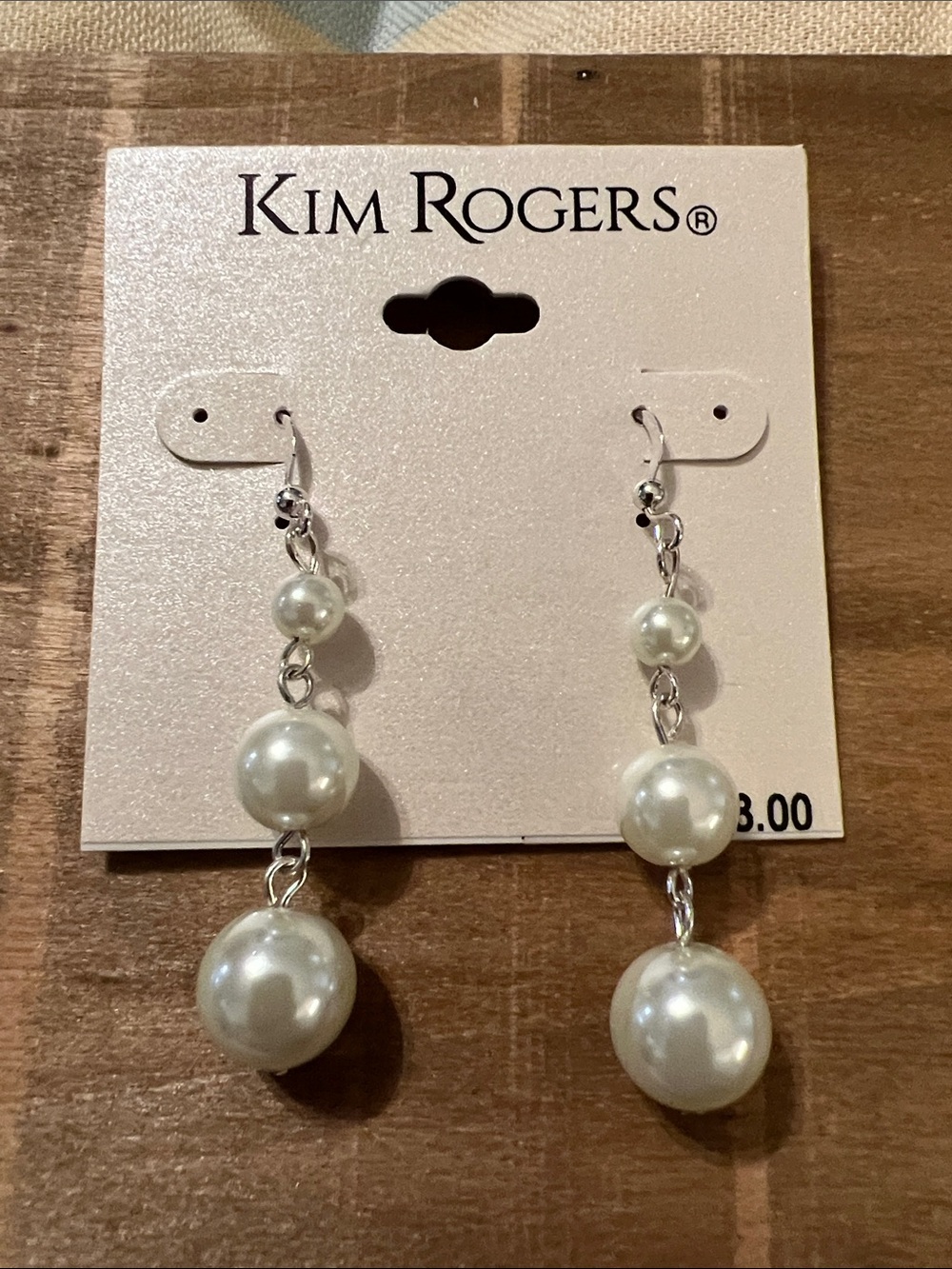 3/$18 Kim Rogers Pearl Drop Dangle Earrings in White Lot 784
